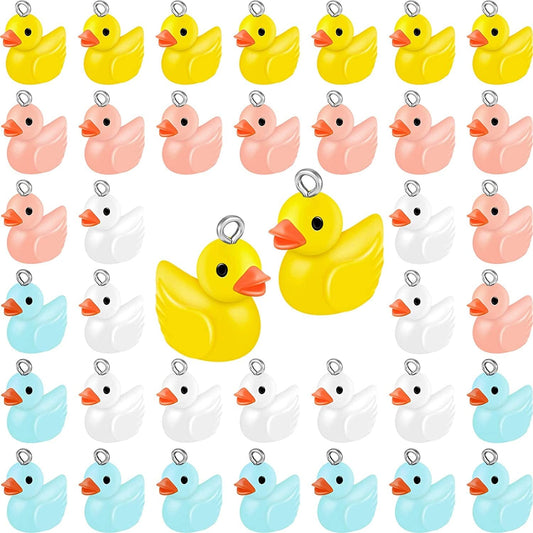 40 Pieces Slime Charms Ducks Mini Resin Ducks Resin Duck Charms Pendants Findings Charm DIY Duck Pendants for Bracelet Necklace Earrings Keychain Crafts (Yellow, Blue, Pink, White)