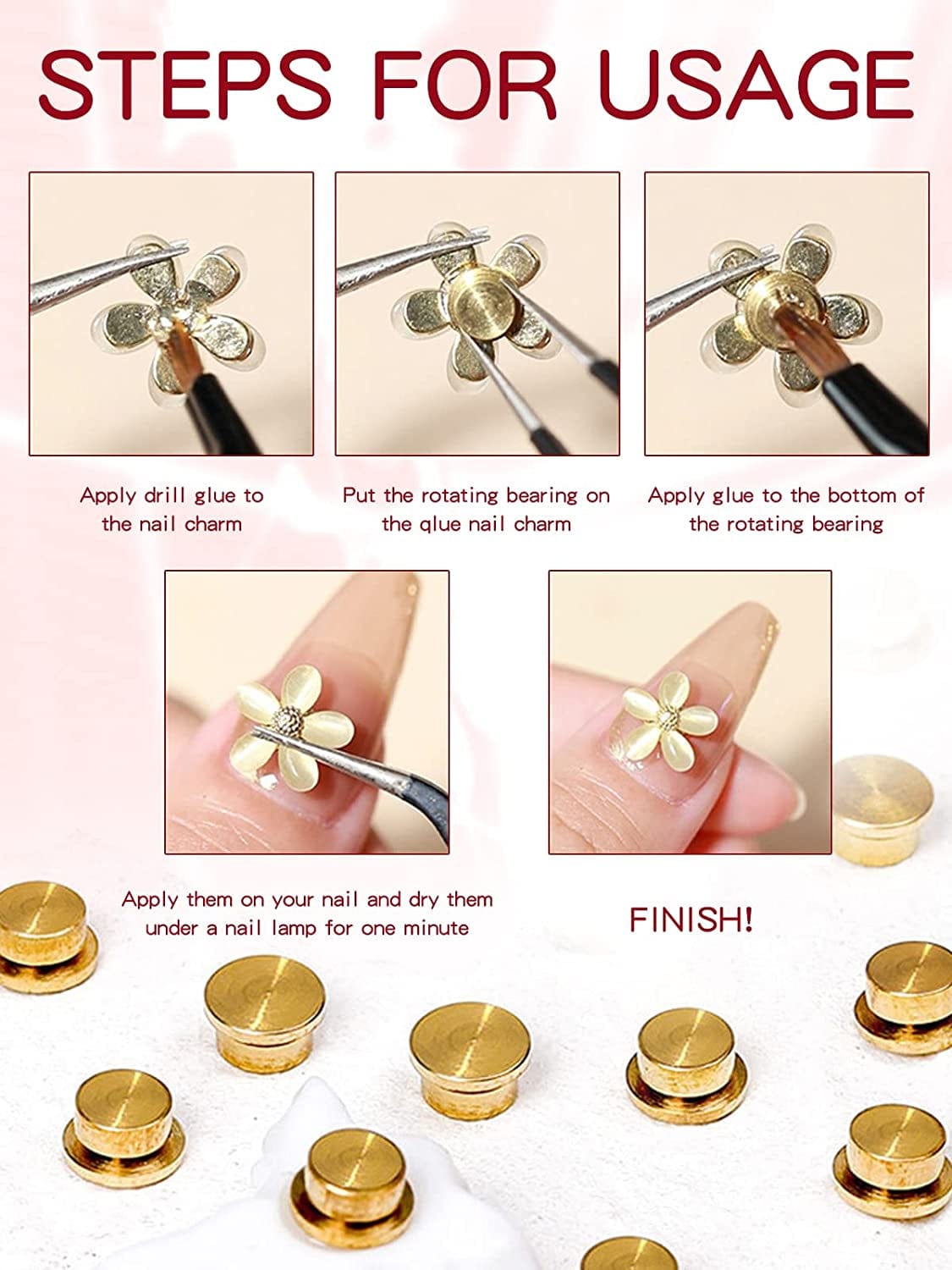40 Pieces Spinning Nail Charms, TOROKOM Gold Nail Art Rotating Charm Rotary Bearing Rotating Nail Tool for Girl Women Nail Art Charms Design DIY Crafting Jewelry Accessories (2 Sizes) Health & Beauty > Personal Care > Cosmetics > Cosmetic Tools > Nail Tools TOROKOM