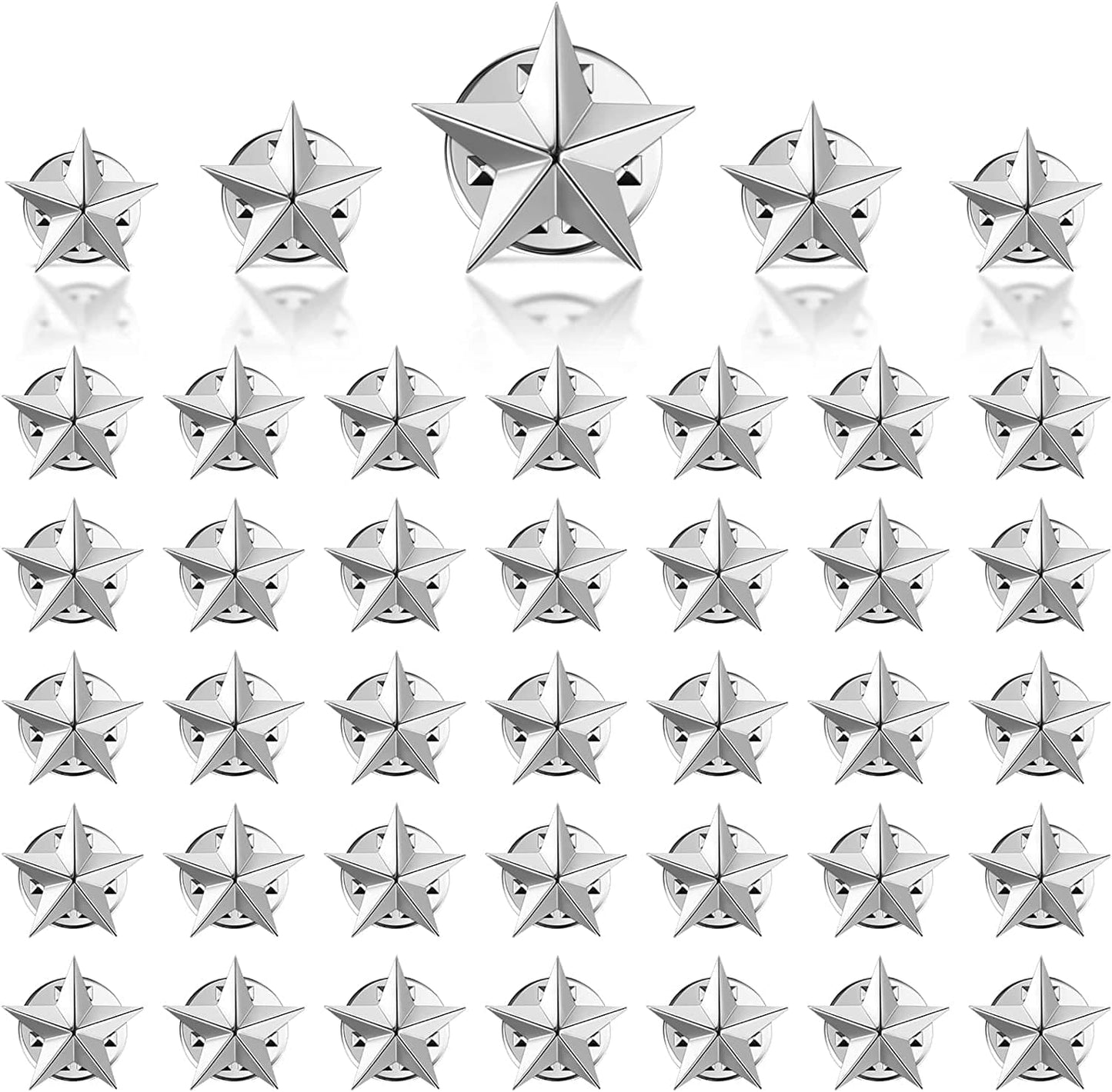40 Pieces Star Badge Lapel Pin for 4Th of July Memorial Day Independence Day Celebration Veterans Day Party Labor Day Theme Party Costume Decorations Silver