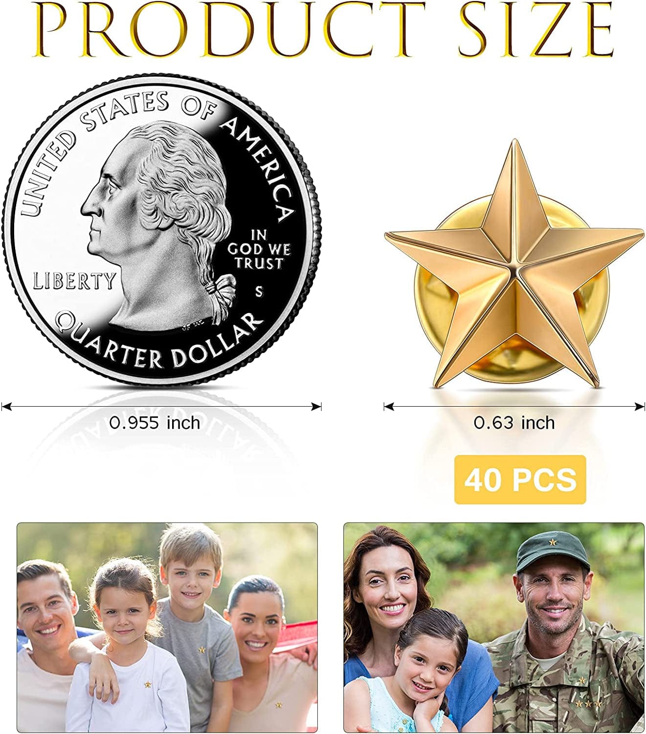 40 Pieces Star Badge Lapel Pin for 4Th of July Memorial Day Independence Day Celebration Veterans Day Party Labor Day Theme Party Costume Decorations