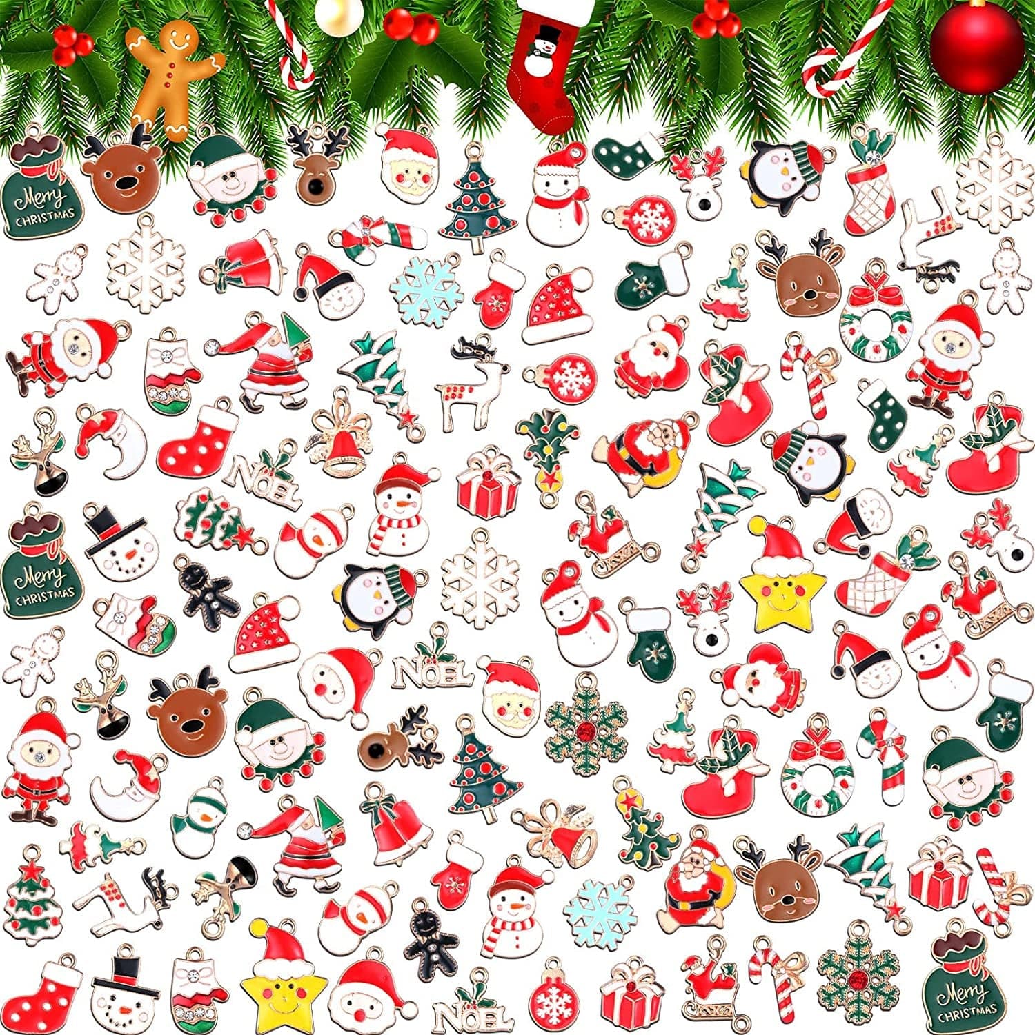400 Pcs Christmas Charms for Jewelry Making Christmas Pendant Charm Alloy Charms Bulk Christmas Jewelry Metal Charms for Holiday Necklace Bracelet Earring Clothes DIY Ornaments Supplies