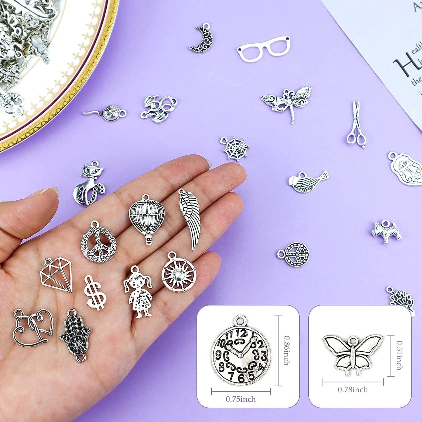 400 PCS Wholesale Bulk Lots Jewelry Making Charms Mixed Smooth Tibetan Silver Alloy Charms Pendants DIY for Bracelet Necklace Jewelry Making and Crafting