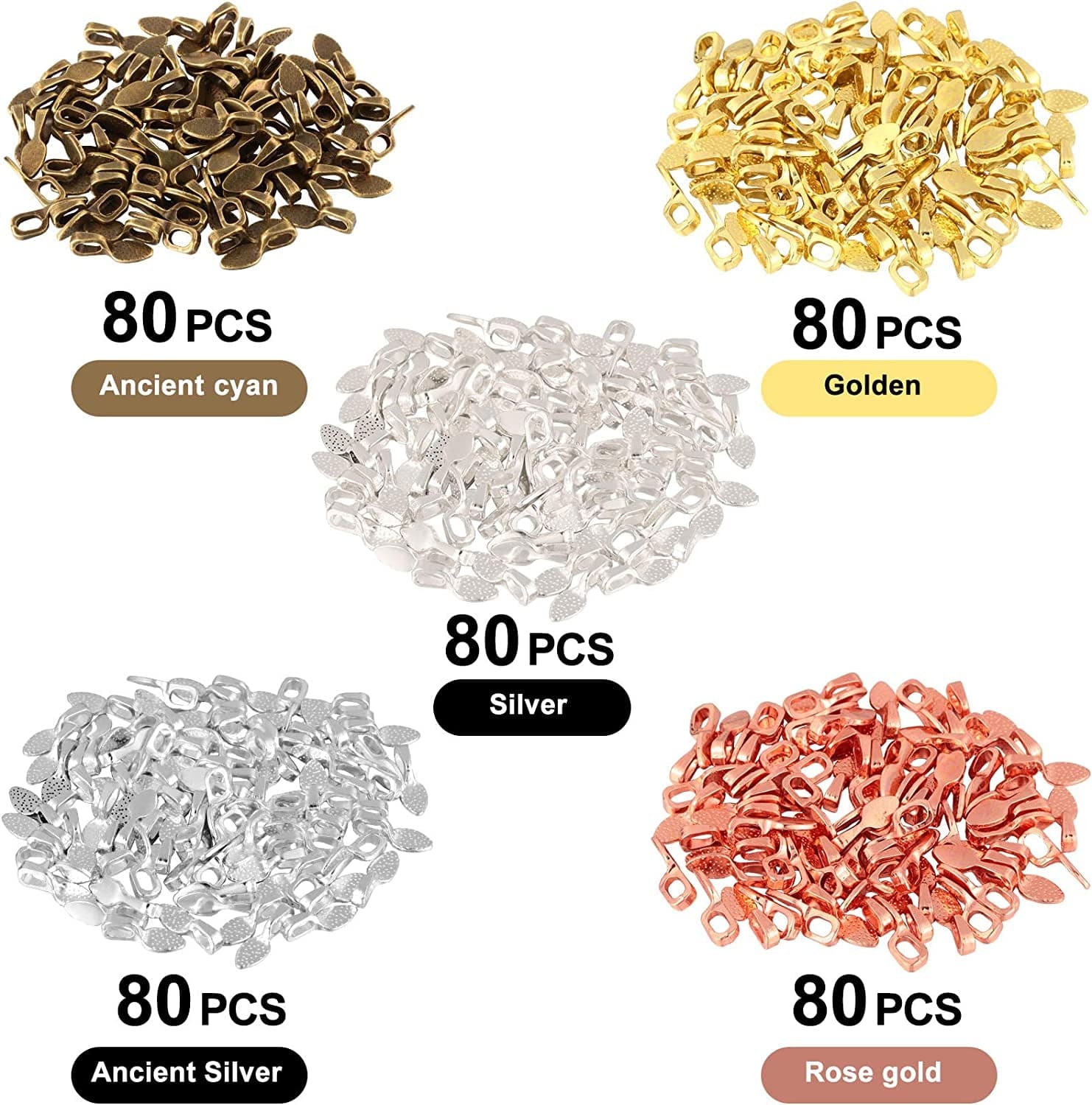 400 Pieces Spoon Glue on Bails Pendants Oval Jewelry Glue on Earring Bails Pendants Small Spoon Bail Earring Charms for Jewelry Crafts Making Supplies,15 X 5 Mm, 5 Colors