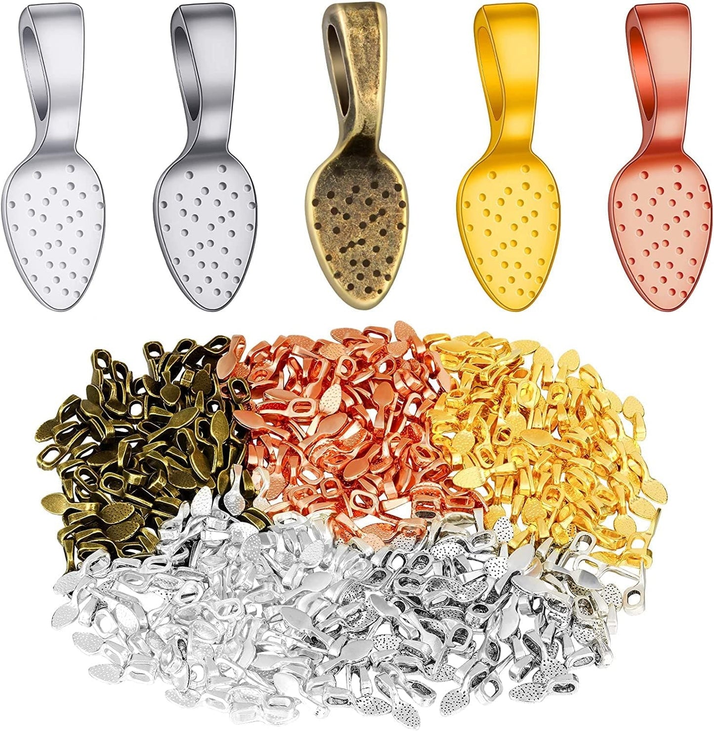 400 Pieces Spoon Glue on Bails Pendants Oval Jewelry Glue on Earring Bails Pendants Small Spoon Bail Earring Charms for Jewelry Crafts Making Supplies,15 X 5 Mm, 5 Colors