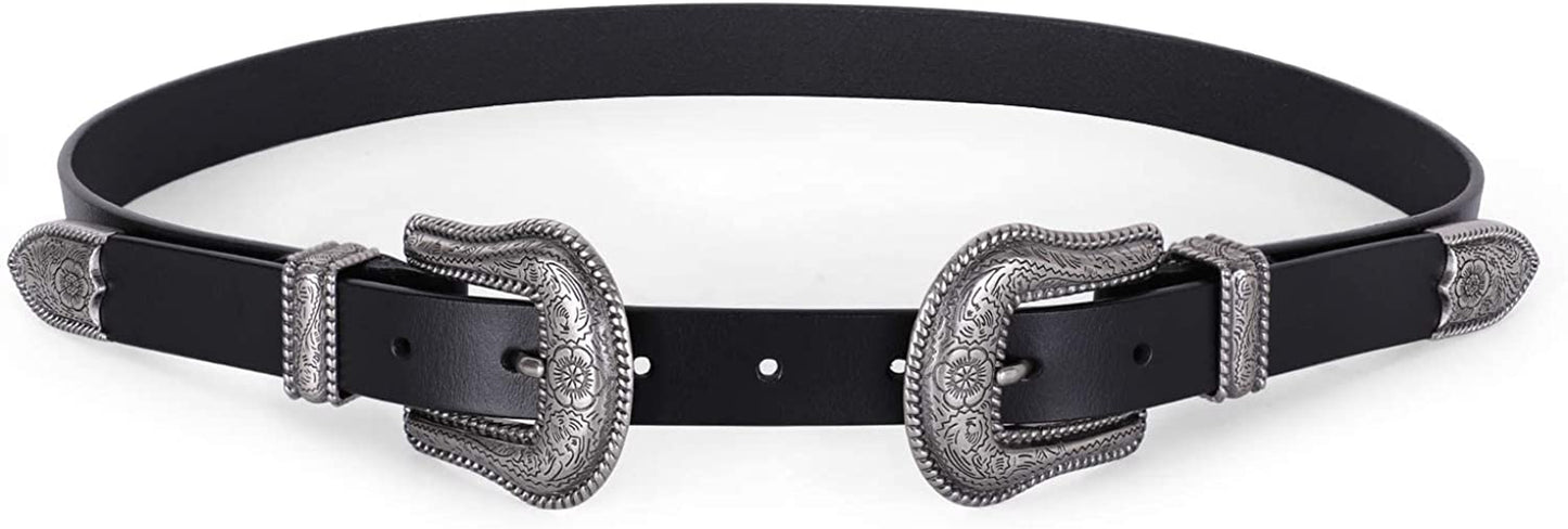 Women Leather Belts Ladies Vintage Western Design Black Waist Belt for Pants Dresses Apparel & Accessories > Clothing Accessories > Belts KYLIE MAX B-black-only for High Waist For waist size 31-35"/pants size 32-37"