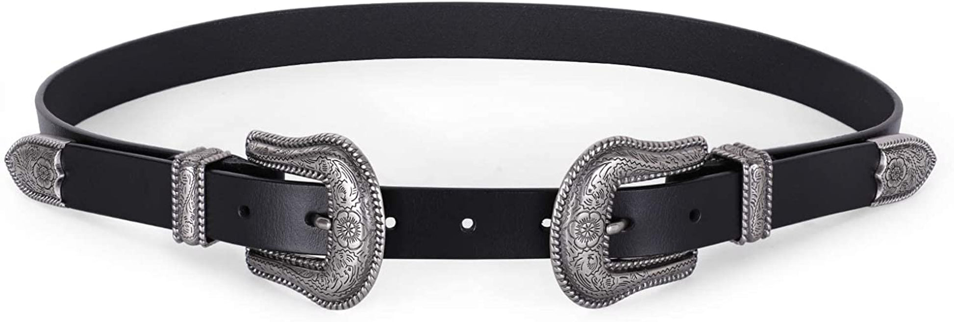 Women Leather Belts Ladies Vintage Western Design Black Waist Belt for Pants Dresses Apparel & Accessories > Clothing Accessories > Belts KYLIE MAX B-black-only for High Waist For waist size 31-35"/pants size 32-37"