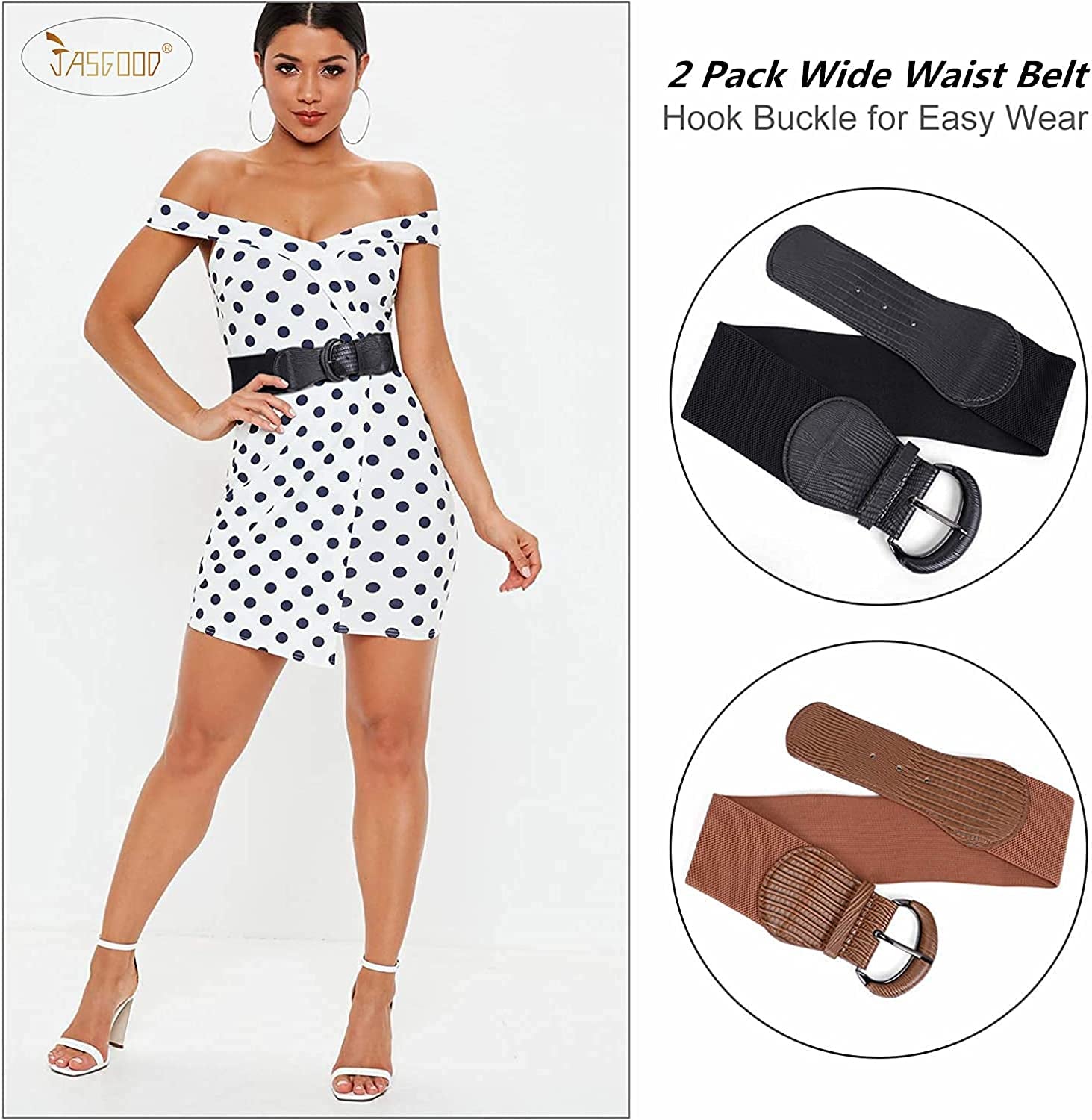 JASGOOD Women Stretchy Wide Waist Belt for Dress Ladies Elastic Belt Hook Buckle Apparel & Accessories > Clothing Accessories > Belts KYLIE MAX