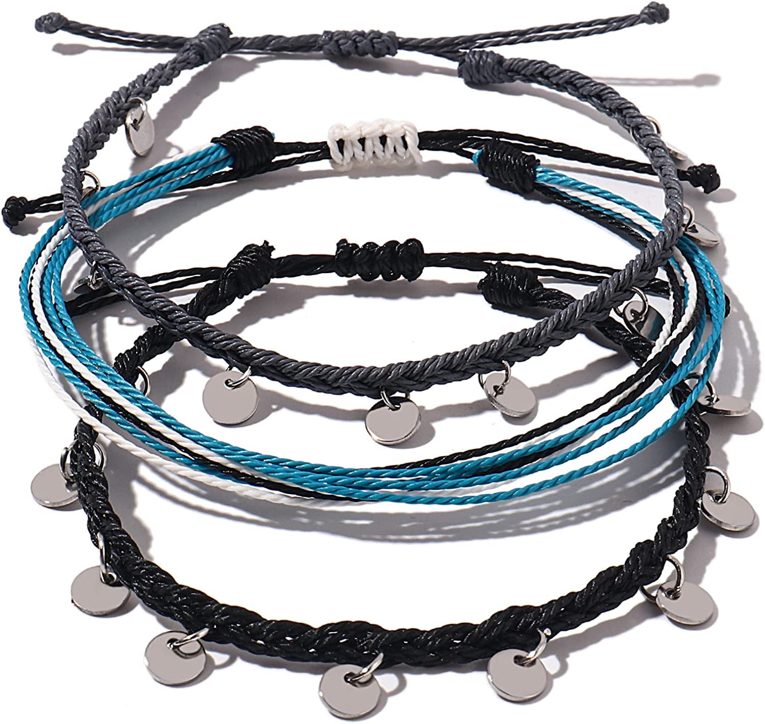 FANCY SHINY String Ankle Bracelets Waterproof Rope Anklets Braided Beach Boho Coin Anklets Cute Friendship Foot Jewelry for Women Teen Girls Apparel & Accessories > Jewelry > Anklets FANCY SHINY Black Gray Disc