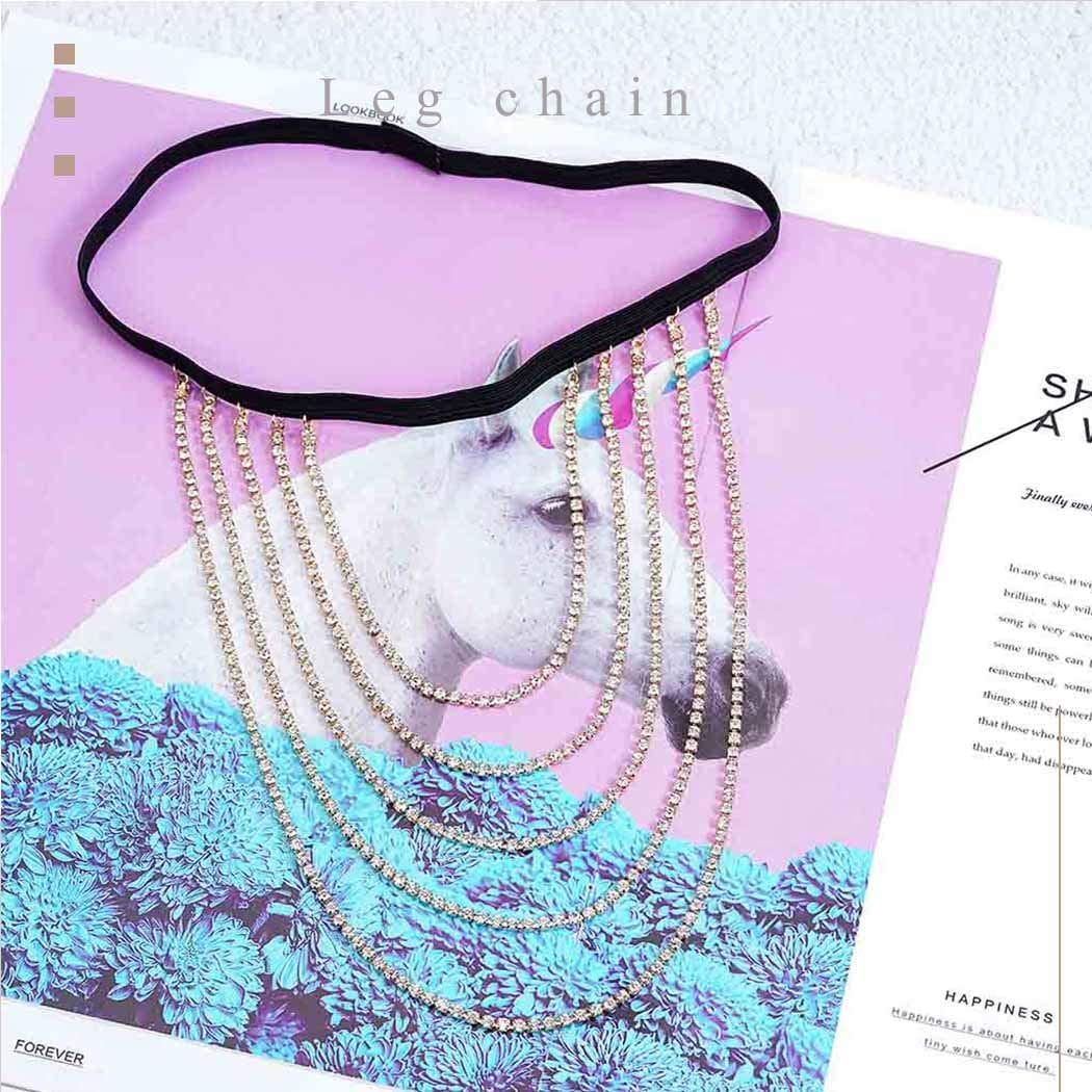 Reetan Boho Crystal Leg Chains Rhinestone Body Chain Rave Party Thigh Chain Body Jewelry Accessories for Women and Girls Apparel & Accessories > Jewelry > Body Jewelry REETAN