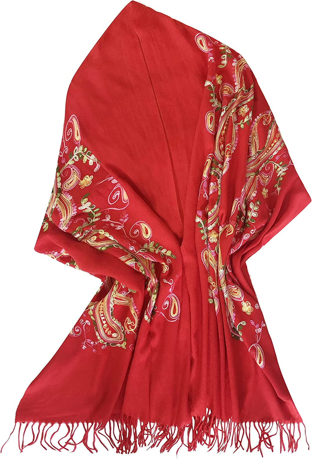 Women'S Embroidered Oversize Tassel Shawl Scarf Wraps for Women Apparel & Accessories > Clothing Accessories > Scarves & Shawls Urban CoCo #1-red