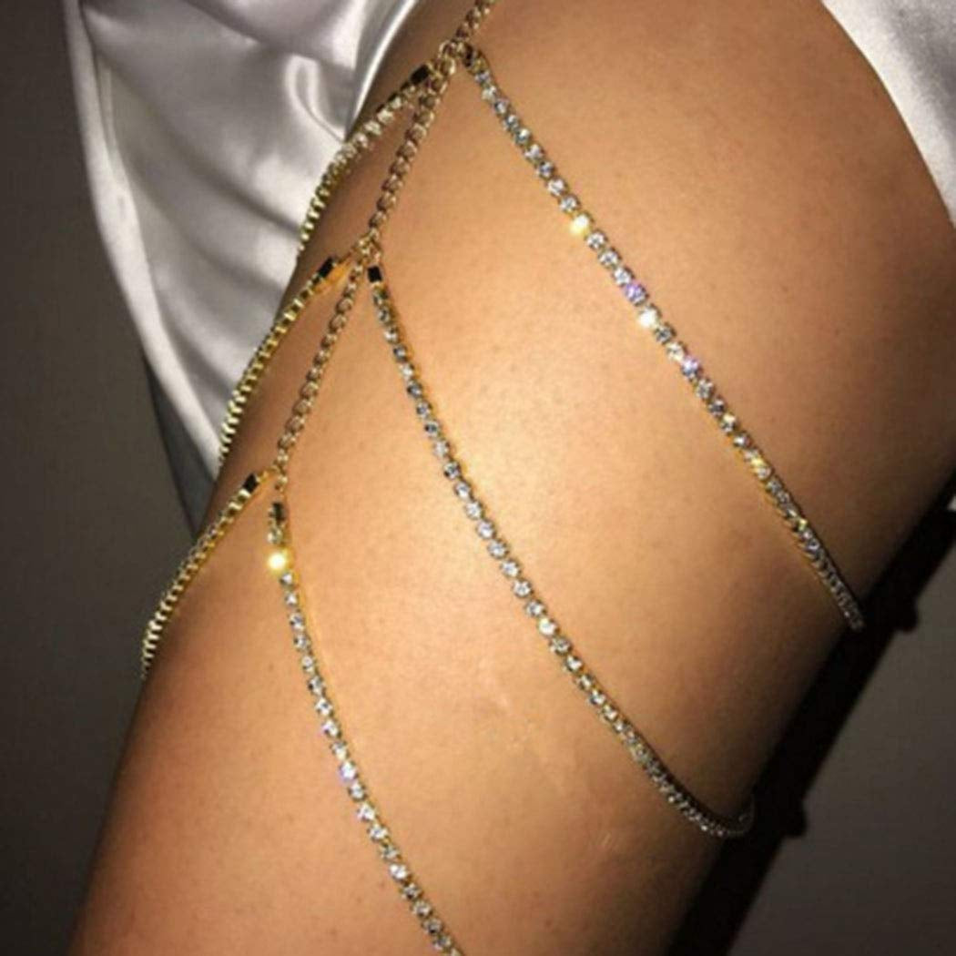 Jeweky Boho Layered Leg Chain Crystal Body Chains Sexy Belly Harness Beach Nightclub Rave Waist Body Accessories Jewelry for Women and Girls (Gold) Apparel & Accessories > Jewelry > Body Jewelry Jeweky
