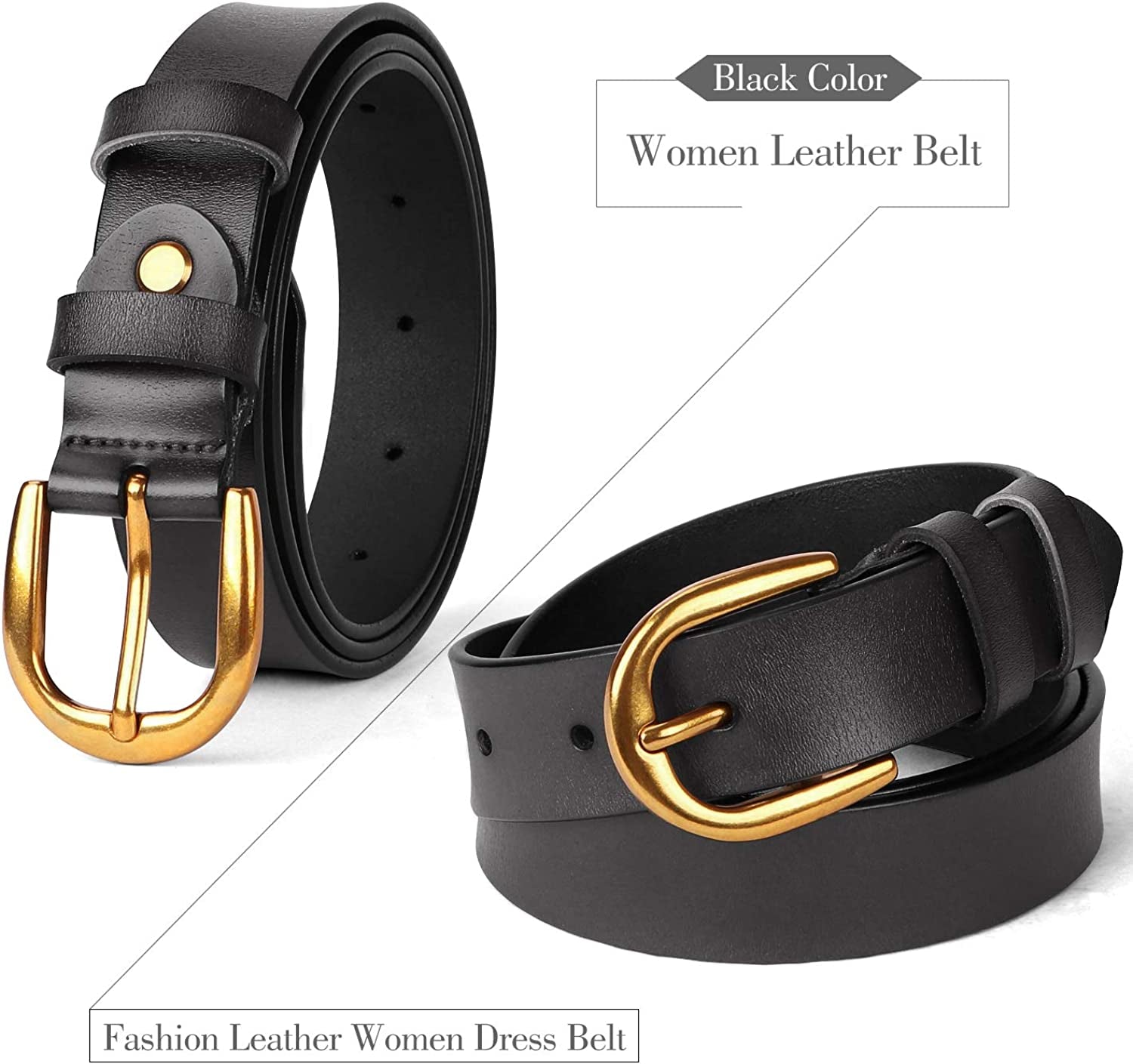 Women Leather Belt for Jeans Pants Dresses Black Ladies Waist Belt with Pin Buckle by WHIPPY Apparel & Accessories > Clothing Accessories > Belts WHIPPY