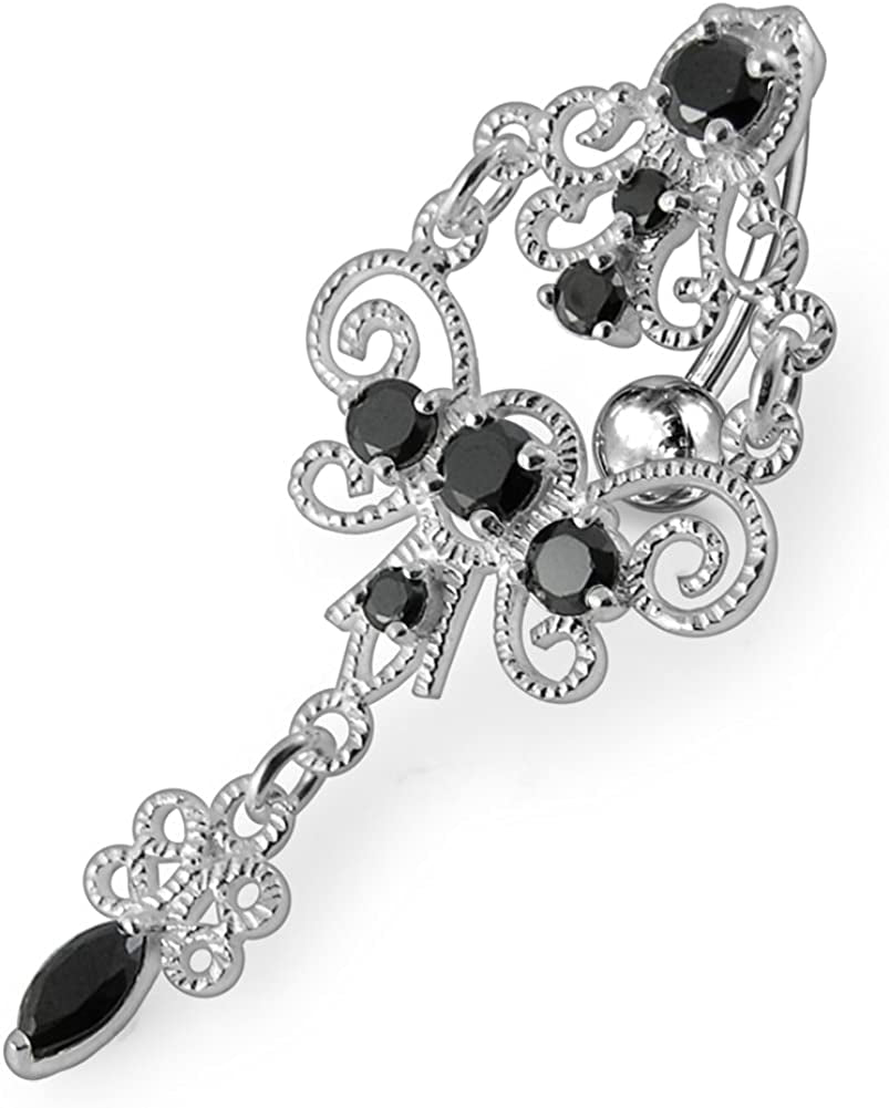 Jeweled Chandeliers Dangling 925 Sterling Silver Belly-Navel Ring Body Jewelry Apparel & Accessories > Jewelry > Body Jewelry PiercingPoint Black