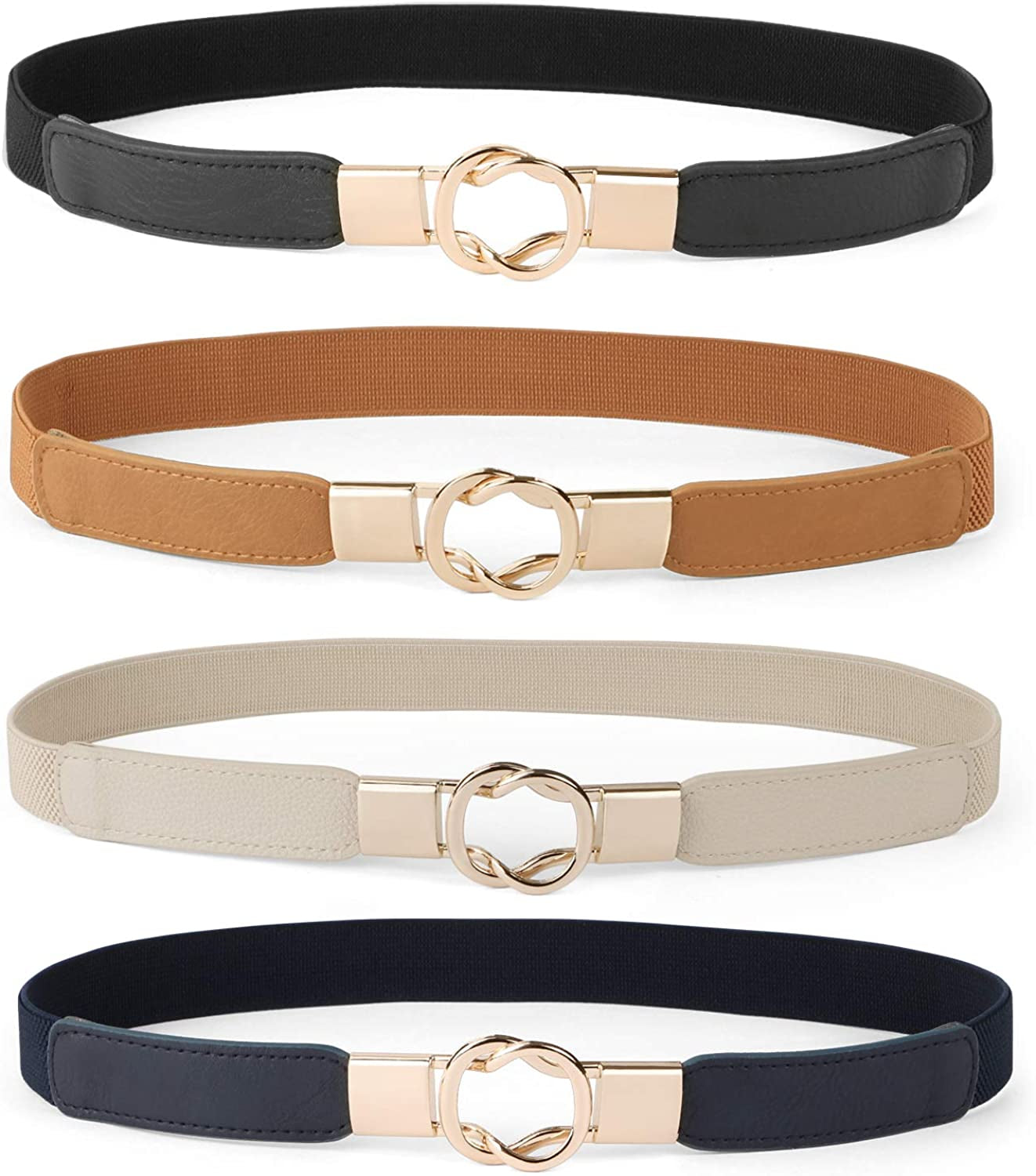 Women Skinny Belt for Dresses Retro Stretch Ladies Waist Belt plus Size Set of 4 Apparel & Accessories > Clothing Accessories > Belts WERFORU B-black+brown+blue+beige Fits Waist 30"-42"