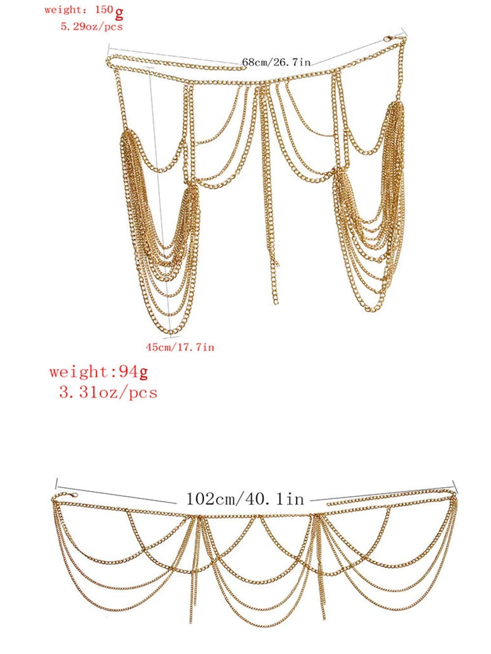 Victray Layered Body Chain Set Beach Waist Chains Fashion Body Accessories Jewelry for Women and Girls (Gold) Apparel & Accessories > Jewelry > Body Jewelry Victray