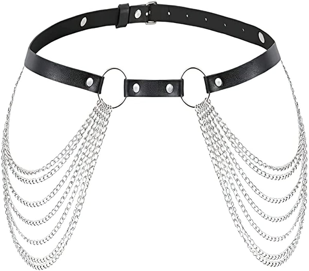 DOTASI Punk Leather Chain Belt Black Layered Body Chain Jewelry Accessory for Women and Girls Apparel & Accessories > Jewelry > Body Jewelry DOTASI Waist Chain