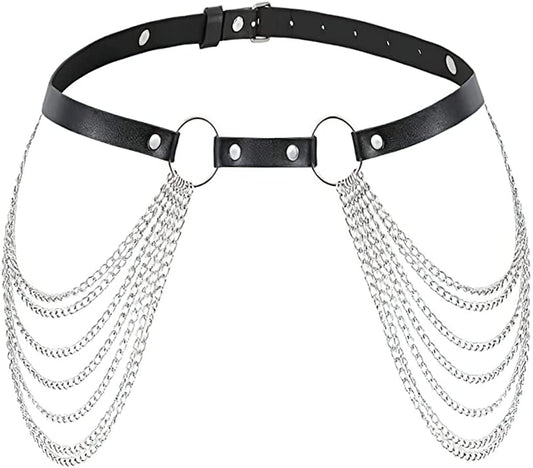 DOTASI Punk Leather Chain Belt Black Layered Body Chain Jewelry Accessory for Women and Girls Apparel & Accessories > Jewelry > Body Jewelry DOTASI Waist Chain