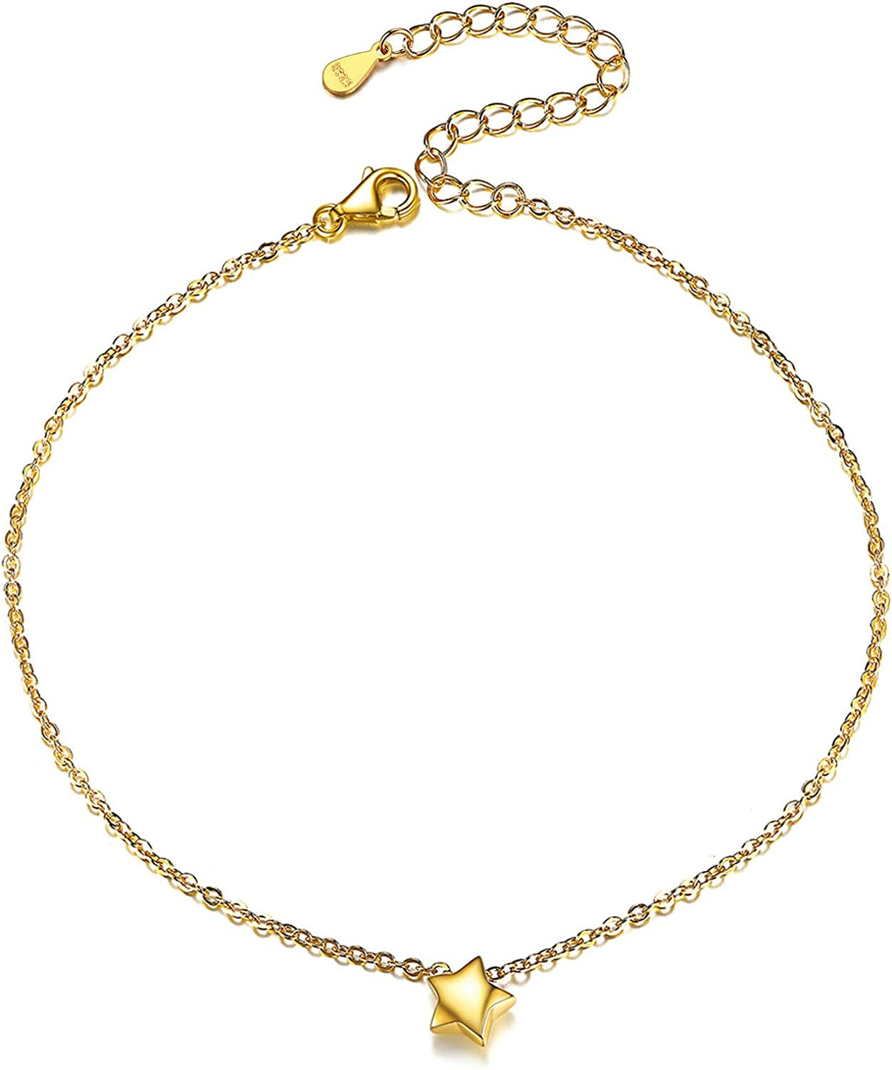 Chicsilver Personalized 925 Sterling Silver Tiny Heart/Moon/Star/Sun/Dot/Triangle Anklets Simple Dainty Foot Jewelry for Women, Silver/Gold/Rose Gold(With Gift Box) Apparel & Accessories > Jewelry > Anklets ChicSilver Jewelry 05. Star gold plated
