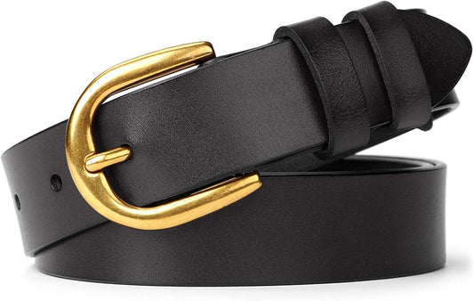 Women Leather Belt for Jeans Pants Dresses Black Ladies Waist Belt with Pin Buckle by WHIPPY Apparel & Accessories > Clothing Accessories > Belts WHIPPY 03-black Gold Buckle L: Fit for Waist Size 37"-42"