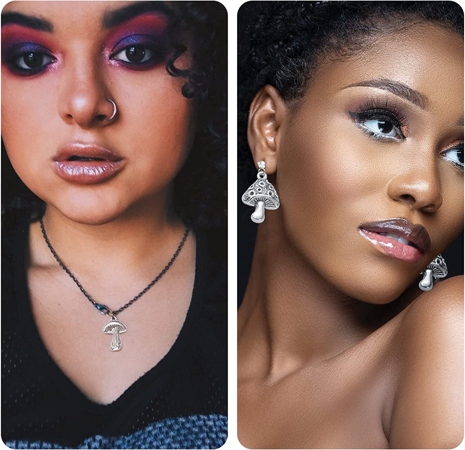 40Pcs Antique Silver Mushroom Charms Pendants Tibetan Alloy Vintage Mushroom Bead Charms Jewelry Making Accessories for DIY Necklace Bracelet Earrings, 4 Styles