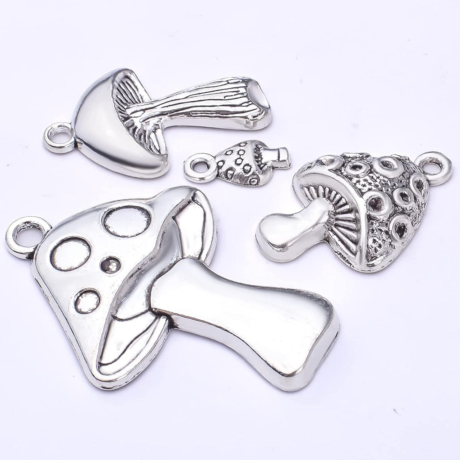 40Pcs Antique Silver Mushroom Charms Pendants Tibetan Alloy Vintage Mushroom Bead Charms Jewelry Making Accessories for DIY Necklace Bracelet Earrings, 4 Styles