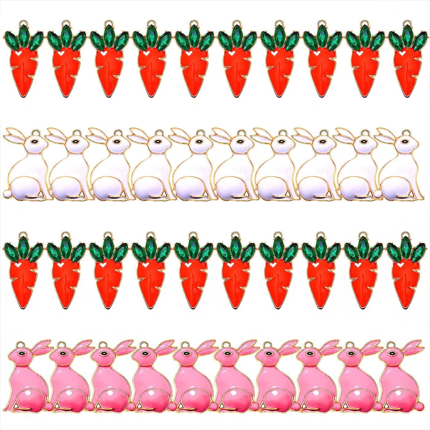 40PCS Easter Charms Enamel Bunny Carrot Egg Pendant Charms for Jewelry Making Cute Meatl Animal Rabbit Charms for Necklace Bracelet Earring Making DIY Crafts 40PCS Charms A