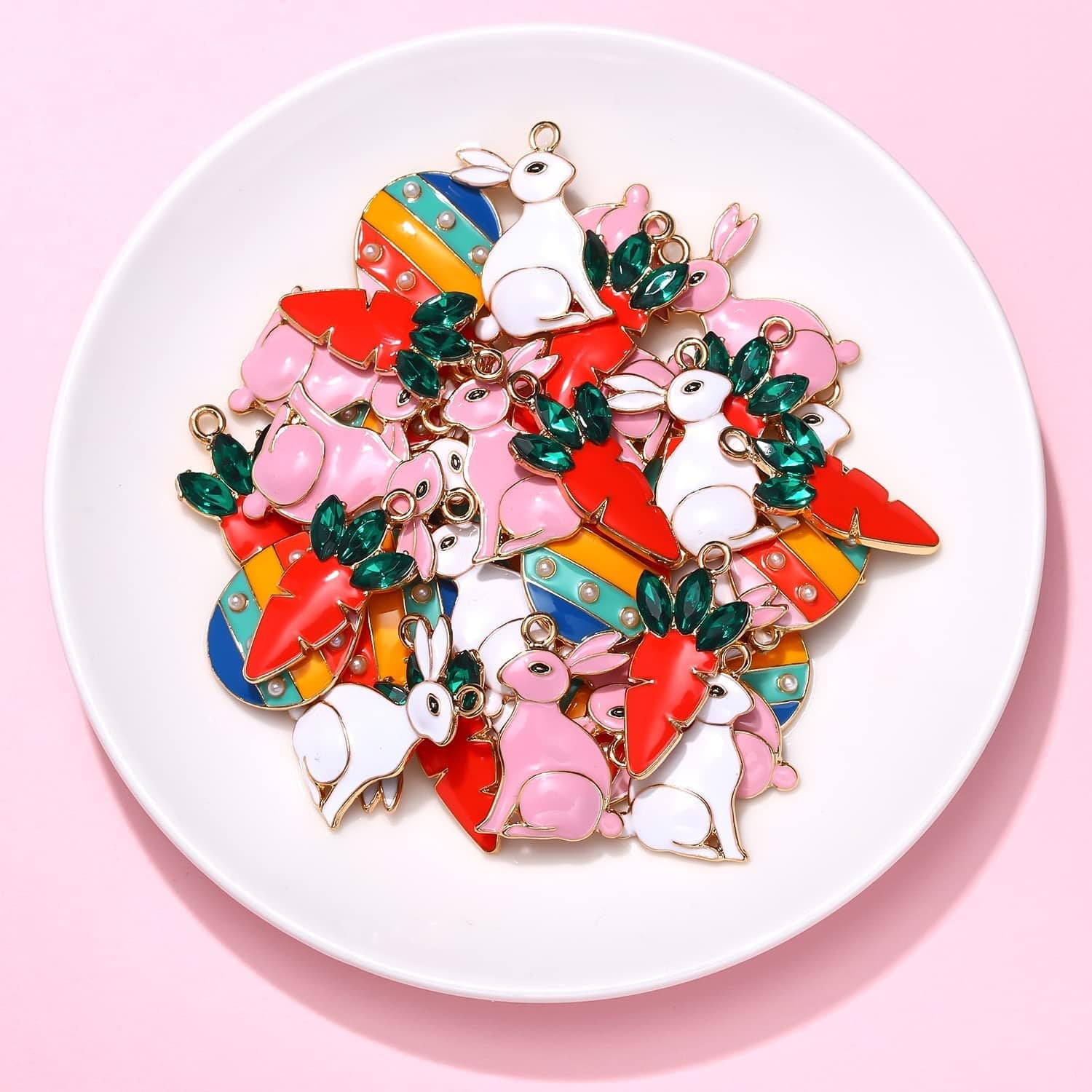 40PCS Easter Charms Enamel Bunny Carrot Egg Pendant Charms for Jewelry Making Cute Meatl Animal Rabbit Charms for Necklace Bracelet Earring Making DIY Crafts