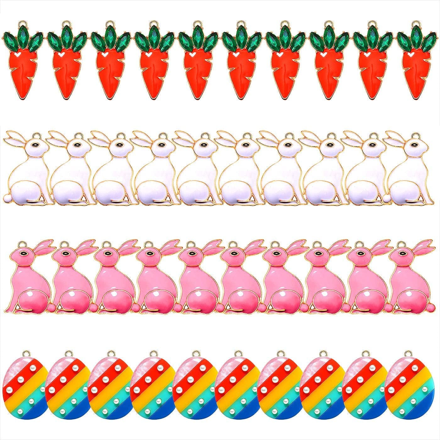 40PCS Easter Charms Enamel Bunny Carrot Egg Pendant Charms for Jewelry Making Cute Meatl Animal Rabbit Charms for Necklace Bracelet Earring Making DIY Crafts 40PCS Charms B