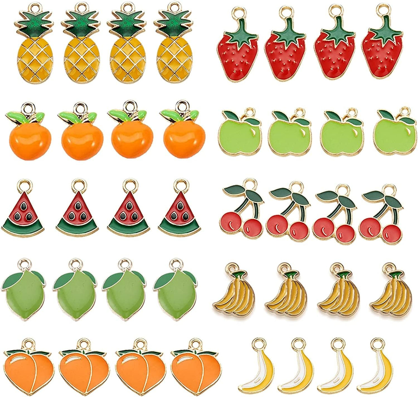 40Pcs Food Theme Enamel Pendant 20 Styles Light Gold Plated Donut Lollipop Ice Cream Cup Cake Bubble Tea Milk Dangle Charm for Earring Bracelet Necklace Jewelry Making Mixed Colors Mixed Styles Fruit