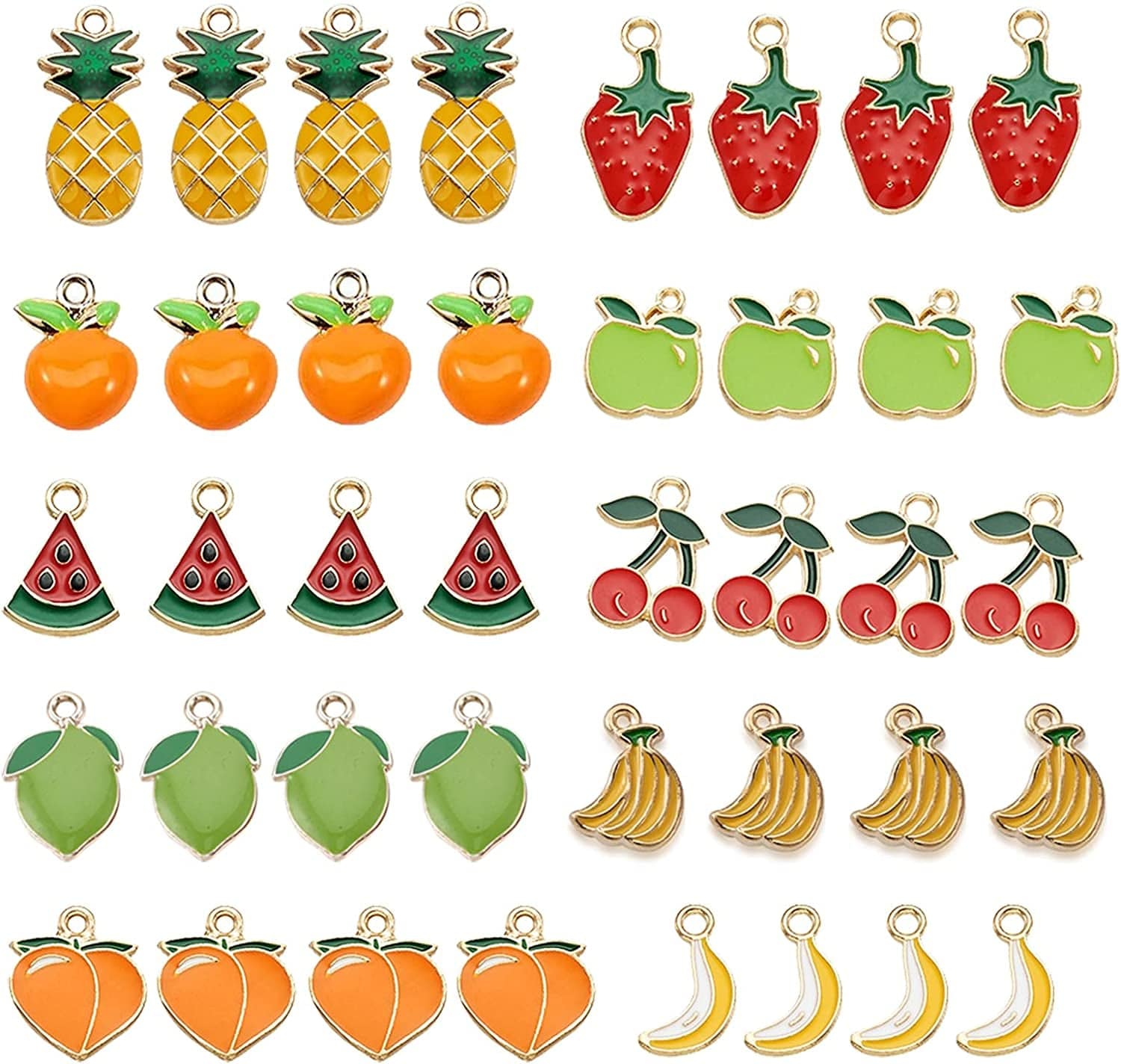 40Pcs Food Theme Enamel Pendant 20 Styles Light Gold Plated Donut Lollipop Ice Cream Cup Cake Bubble Tea Milk Dangle Charm for Earring Bracelet Necklace Jewelry Making Mixed Colors Mixed Styles Fruit