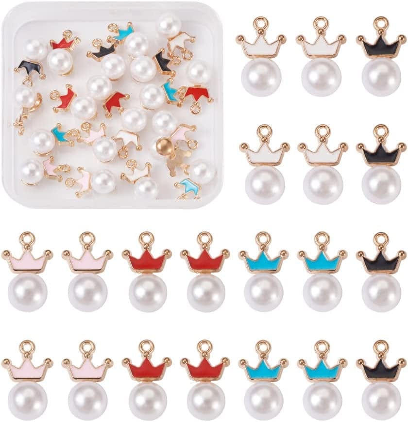 40Pcs Food Theme Enamel Pendant 20 Styles Light Gold Plated Donut Lollipop Ice Cream Cup Cake Bubble Tea Milk Dangle Charm for Earring Bracelet Necklace Jewelry Making Mixed Color, Round with Crown