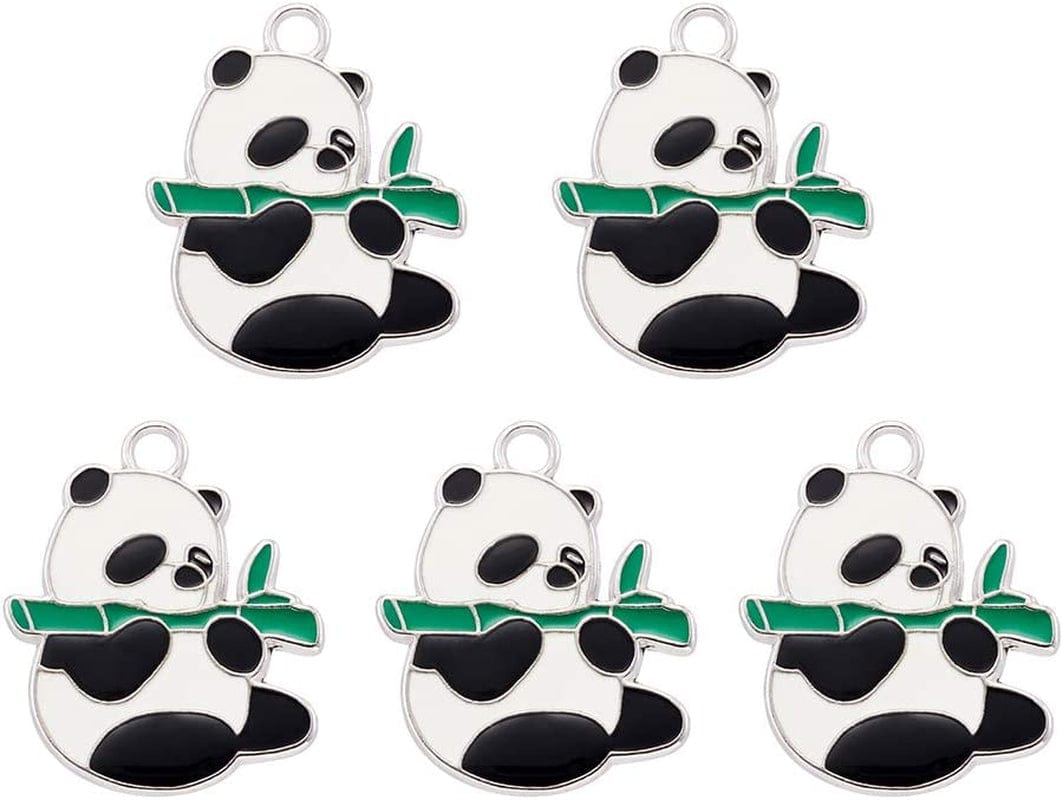 40Pcs Food Theme Enamel Pendant 20 Styles Light Gold Plated Donut Lollipop Ice Cream Cup Cake Bubble Tea Milk Dangle Charm for Earring Bracelet Necklace Jewelry Making Black & White Panda