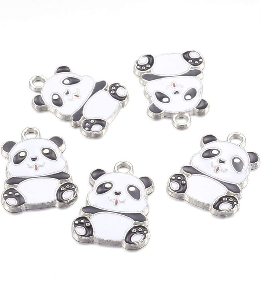 40Pcs Food Theme Enamel Pendant 20 Styles Light Gold Plated Donut Lollipop Ice Cream Cup Cake Bubble Tea Milk Dangle Charm for Earring Bracelet Necklace Jewelry Making Black and White Panda