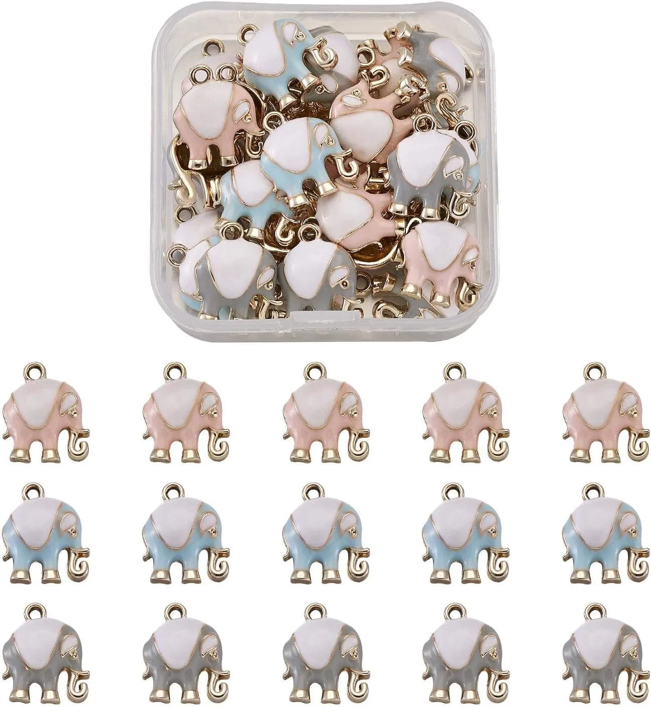 40Pcs Food Theme Enamel Pendant 20 Styles Light Gold Plated Donut Lollipop Ice Cream Cup Cake Bubble Tea Milk Dangle Charm for Earring Bracelet Necklace Jewelry Making 3 Colors, Elephant