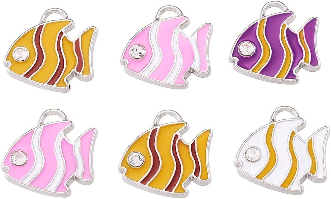 40Pcs Food Theme Enamel Pendant 20 Styles Light Gold Plated Donut Lollipop Ice Cream Cup Cake Bubble Tea Milk Dangle Charm for Earring Bracelet Necklace Jewelry Making Mixed Colors Fish