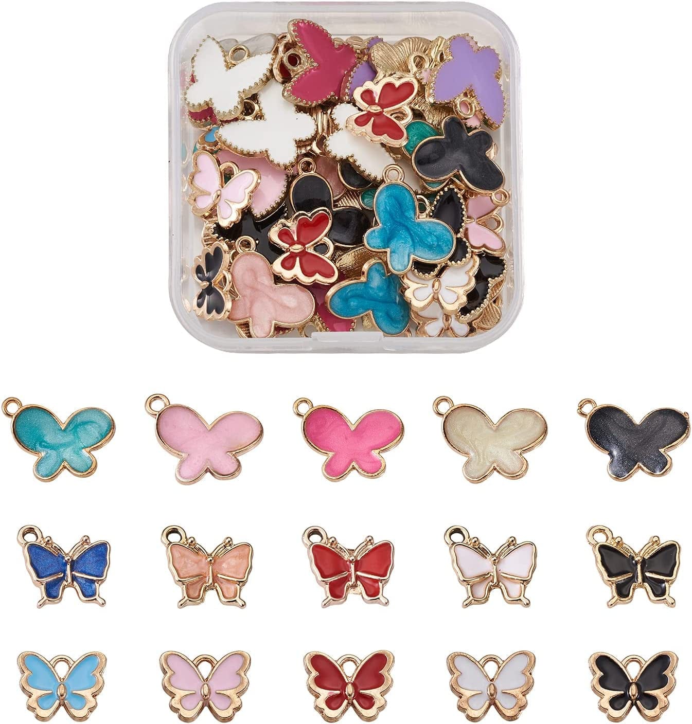 40Pcs Food Theme Enamel Pendant 20 Styles Light Gold Plated Donut Lollipop Ice Cream Cup Cake Bubble Tea Milk Dangle Charm for Earring Bracelet Necklace Jewelry Making Mixed Color, Butterfly