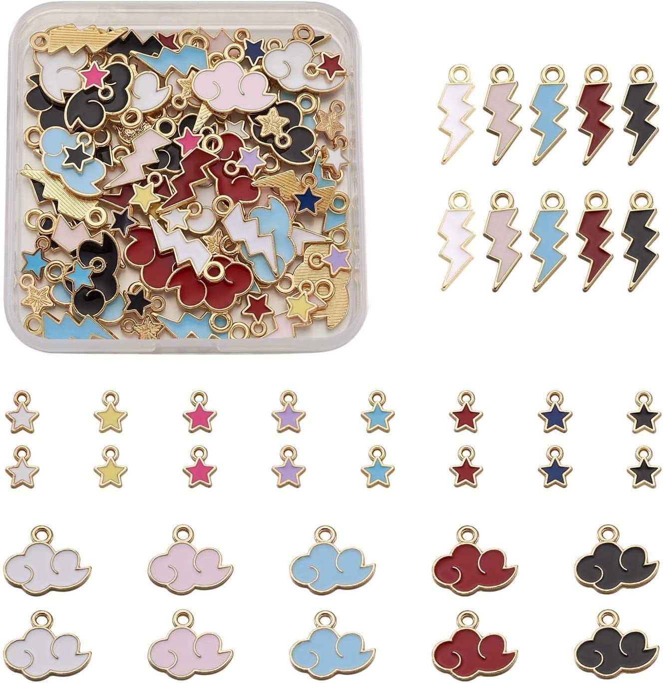40Pcs Food Theme Enamel Pendant 20 Styles Light Gold Plated Donut Lollipop Ice Cream Cup Cake Bubble Tea Milk Dangle Charm for Earring Bracelet Necklace Jewelry Making Mixed Colors, Celestial Theme
