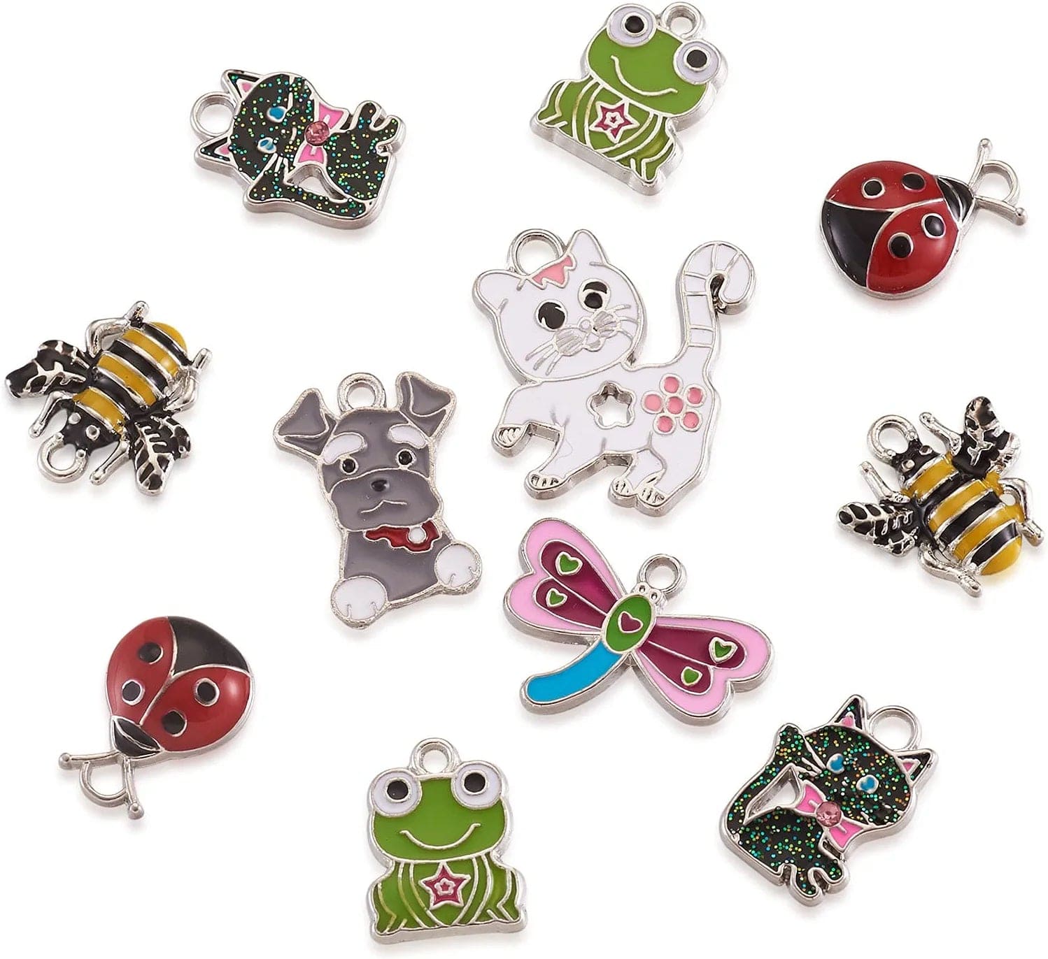 40Pcs Food Theme Enamel Pendant 20 Styles Light Gold Plated Donut Lollipop Ice Cream Cup Cake Bubble Tea Milk Dangle Charm for Earring Bracelet Necklace Jewelry Making Mixed Colors 7 Styles Animal