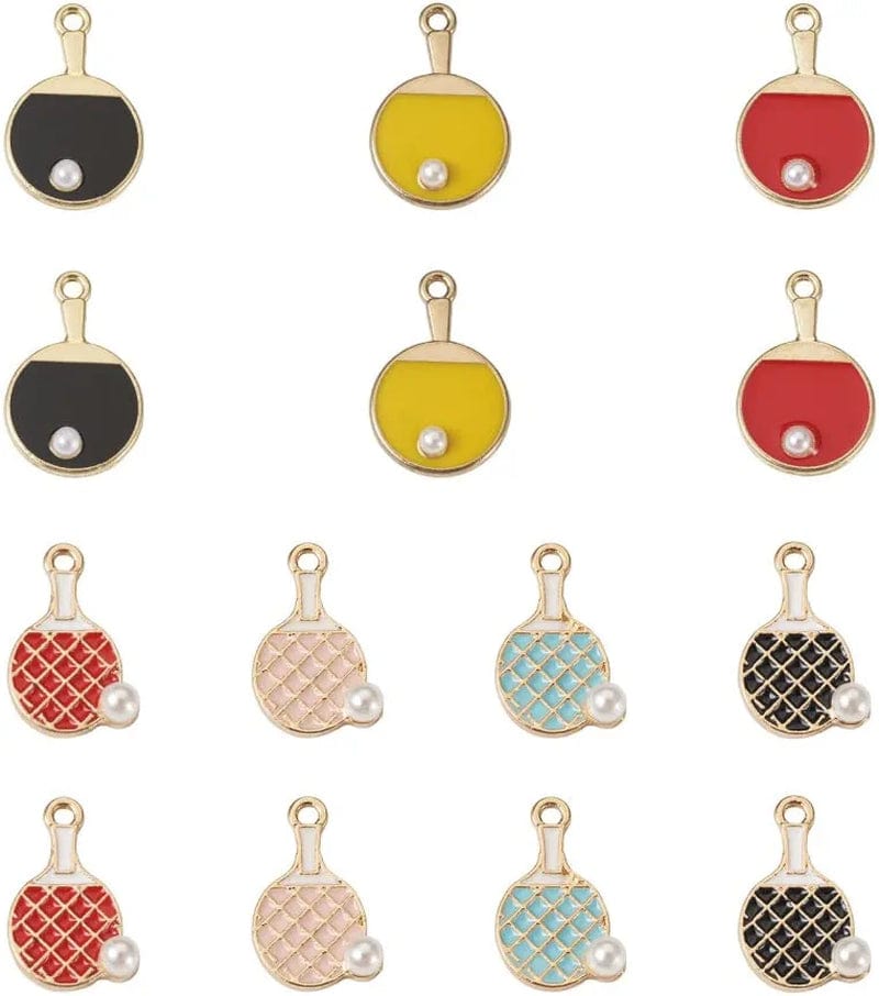40Pcs Food Theme Enamel Pendant 20 Styles Light Gold Plated Donut Lollipop Ice Cream Cup Cake Bubble Tea Milk Dangle Charm for Earring Bracelet Necklace Jewelry Making Mixed Color, Table Tennis Racket