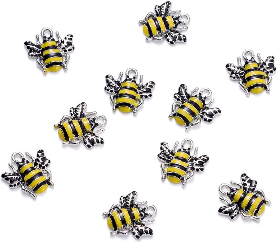 40Pcs Food Theme Enamel Pendant 20 Styles Light Gold Plated Donut Lollipop Ice Cream Cup Cake Bubble Tea Milk Dangle Charm for Earring Bracelet Necklace Jewelry Making Bees, Yellow, Black