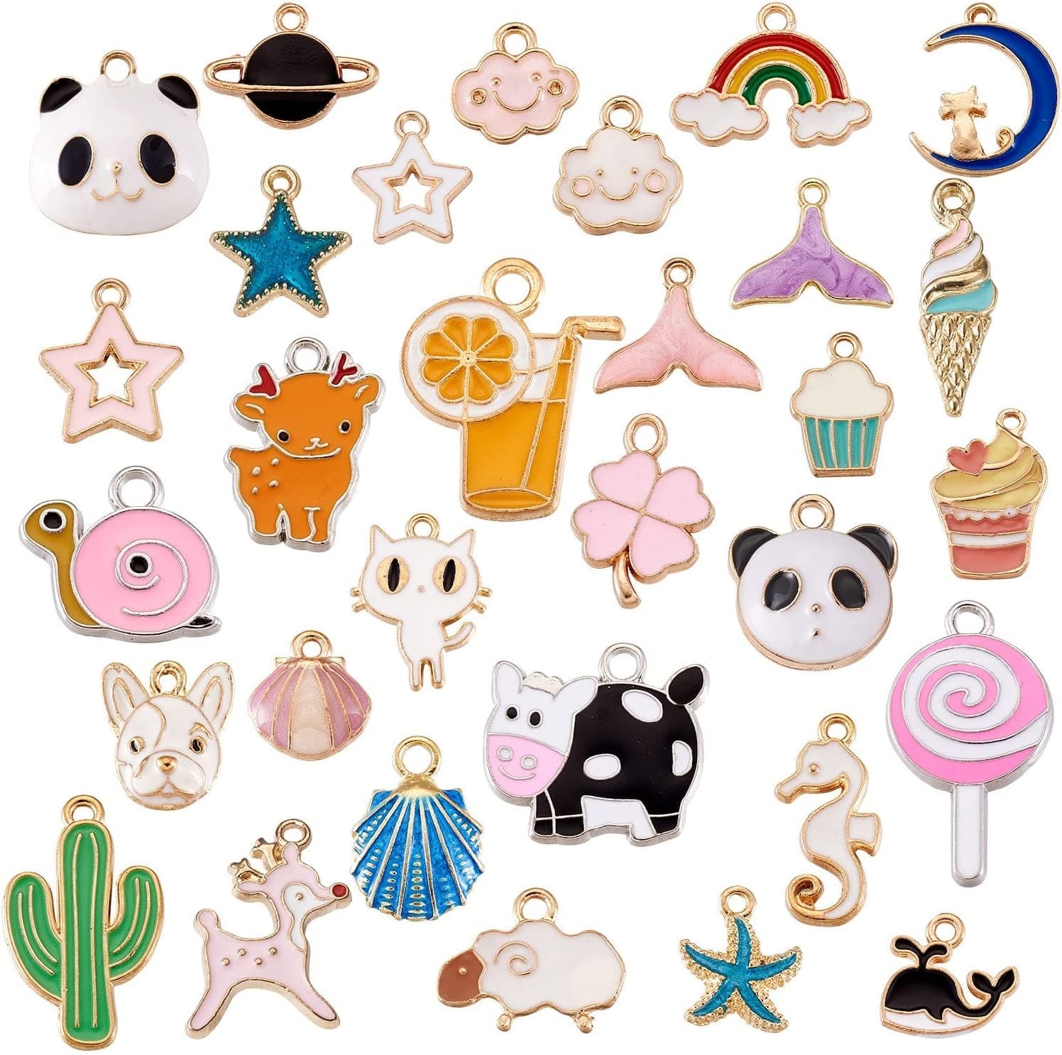 40Pcs Food Theme Enamel Pendant 20 Styles Light Gold Plated Donut Lollipop Ice Cream Cup Cake Bubble Tea Milk Dangle Charm for Earring Bracelet Necklace Jewelry Making Colorful with 30 Styles