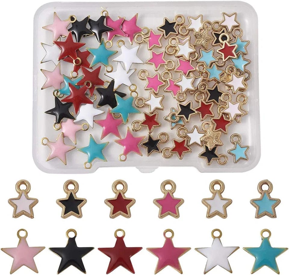 40Pcs Food Theme Enamel Pendant 20 Styles Light Gold Plated Donut Lollipop Ice Cream Cup Cake Bubble Tea Milk Dangle Charm for Earring Bracelet Necklace Jewelry Making 6 Colors, Mini Star