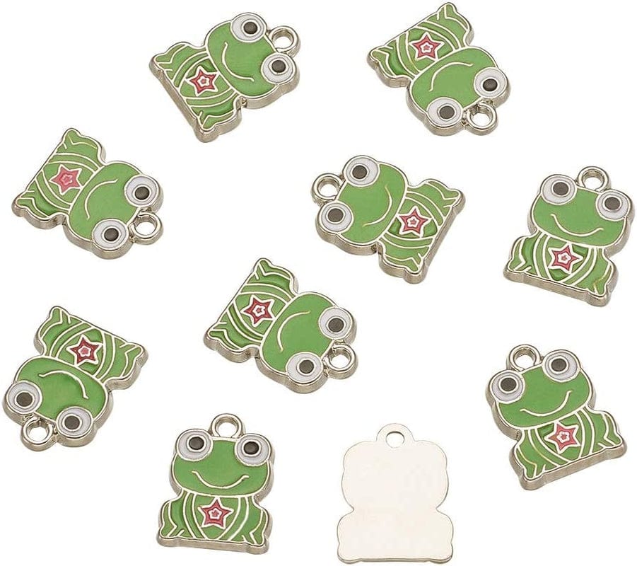 40Pcs Food Theme Enamel Pendant 20 Styles Light Gold Plated Donut Lollipop Ice Cream Cup Cake Bubble Tea Milk Dangle Charm for Earring Bracelet Necklace Jewelry Making Green Frog