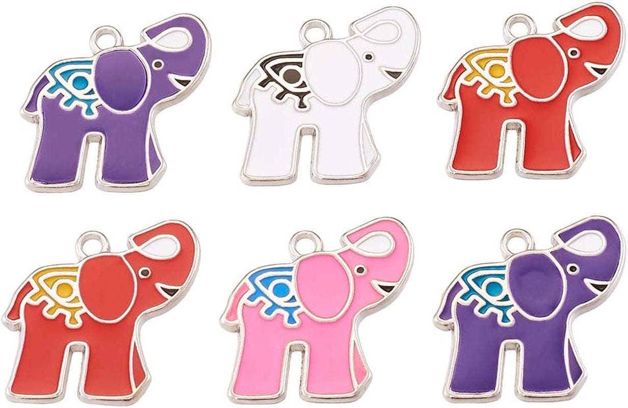 40Pcs Food Theme Enamel Pendant 20 Styles Light Gold Plated Donut Lollipop Ice Cream Cup Cake Bubble Tea Milk Dangle Charm for Earring Bracelet Necklace Jewelry Making Mixed Colors Elephant