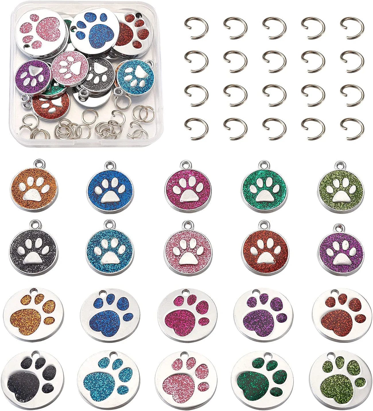 40Pcs Food Theme Enamel Pendant 20 Styles Light Gold Plated Donut Lollipop Ice Cream Cup Cake Bubble Tea Milk Dangle Charm for Earring Bracelet Necklace Jewelry Making Mixed Colors,Round with Dog Paw