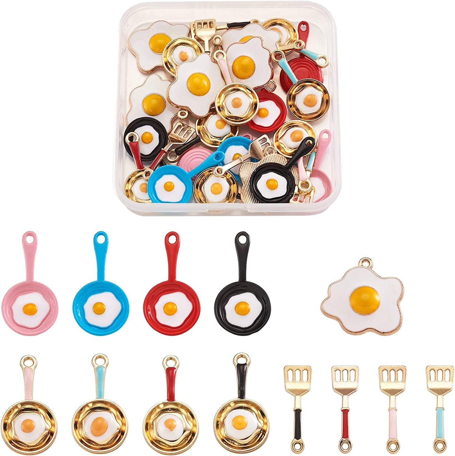 40Pcs Food Theme Enamel Pendant 20 Styles Light Gold Plated Donut Lollipop Ice Cream Cup Cake Bubble Tea Milk Dangle Charm for Earring Bracelet Necklace Jewelry Making Mixed Colors, Food Theme