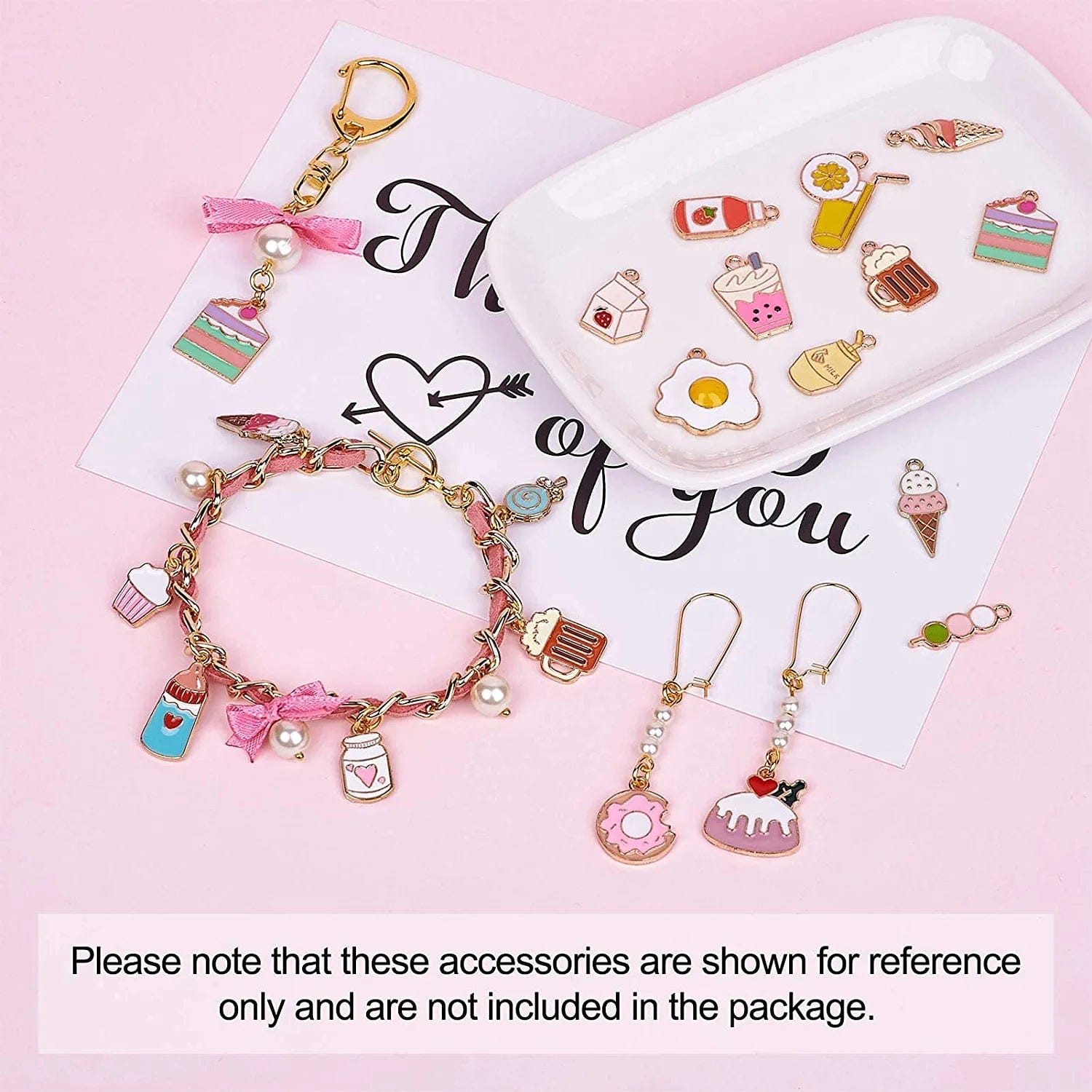 40Pcs Food Theme Enamel Pendant 20 Styles Light Gold Plated Donut Lollipop Ice Cream Cup Cake Bubble Tea Milk Dangle Charm for Earring Bracelet Necklace Jewelry Making