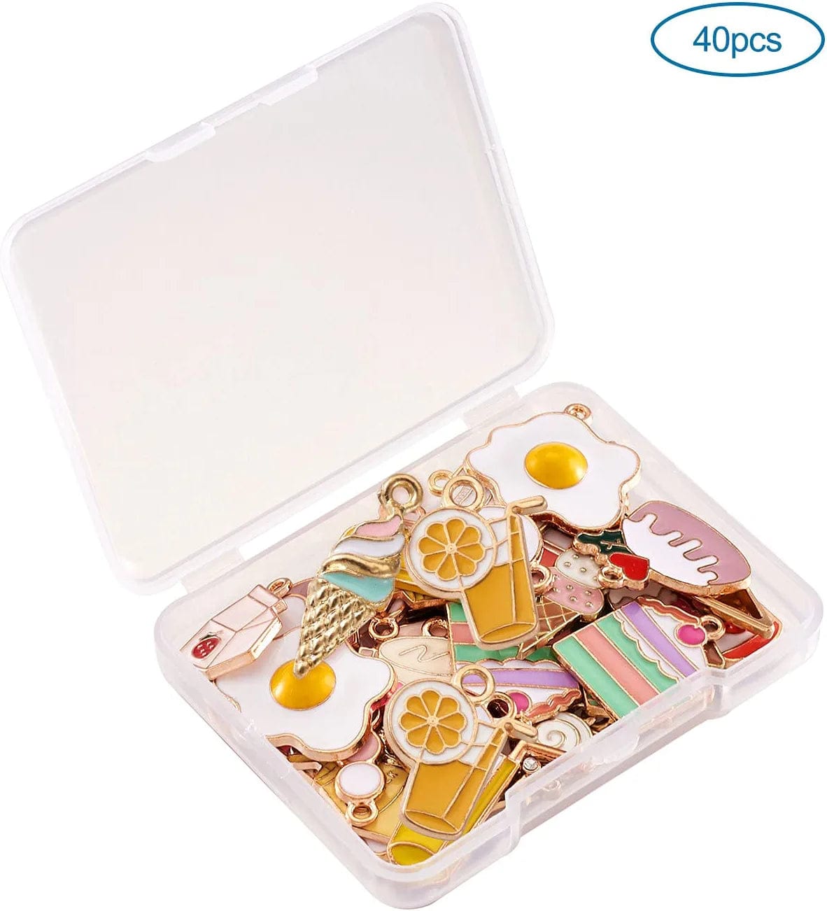 40Pcs Food Theme Enamel Pendant 20 Styles Light Gold Plated Donut Lollipop Ice Cream Cup Cake Bubble Tea Milk Dangle Charm for Earring Bracelet Necklace Jewelry Making