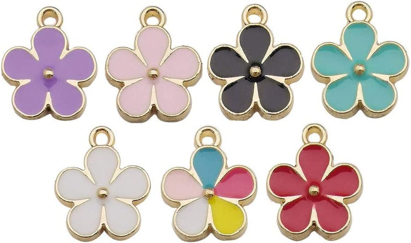 40Pcs Gold Plated Enamel Cherry Blossoms Flower Charms Pendant for Jewelry Making Necklace Bracelet Earring DIY Jewelry Accessories Charms (M208) Flower-5