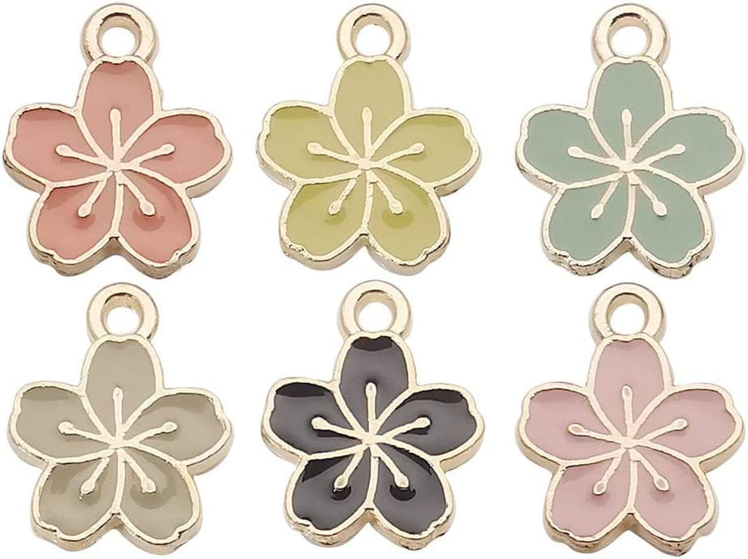 40Pcs Gold Plated Enamel Cherry Blossoms Flower Charms Pendant for Jewelry Making Necklace Bracelet Earring DIY Jewelry Accessories Charms (M208) Flower-2